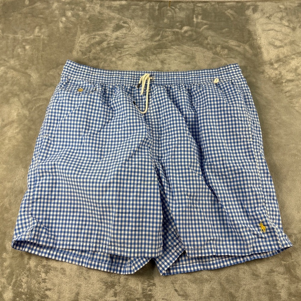 Polo Ralph Lauren Swim Trunks Mens 2XB Gingham Blue White Pony EUC